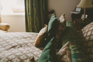 盖茨黑德骑术农场旅馆的一间卧室配有带枕头的床