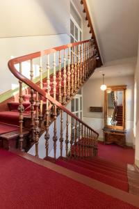 巴特莱辛哈尔Villa Rein Boutiquehotel的一间铺有红地毯的房屋内的螺旋楼梯