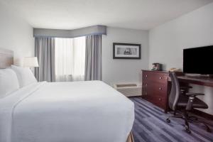 渥太华东渥太华假日酒店的酒店客房配有一张床和一张带电脑的书桌