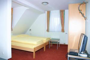 斯图加特达斯公寓酒店的一间卧室配有一张床和一台电视。