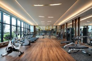 Shunde顺德保利假日酒店的大楼内带跑步机和有氧器材的健身房