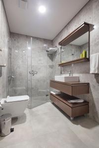 伊斯坦布尔RETRO 9 HOMES & SUITES ISTANBUL的浴室配有卫生间、盥洗盆和淋浴。