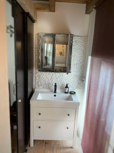 WeyerCottage House Weyer Horse&Groom Room的浴室设有白色水槽和镜子
