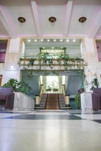 基希讷乌基希讷乌酒店的空荡荡荡的大厅,有楼梯和植物
