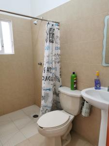 图斯特拉古铁雷斯Terraza Tuxtla的一间带卫生间和水槽的浴室