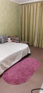 哈尔科夫Старошишковская улица, 7 квартира 142 Апартаменты的卧室配有一张粉红色地毯。