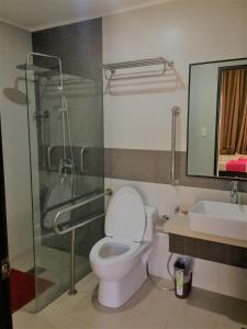 塔比拉兰Cresebo Mansion的浴室配有卫生间、淋浴和盥洗盆。