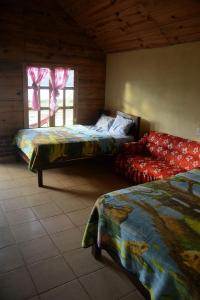 科米坦德多明格斯Cabañas Paraiso tziscao的一间卧室设有两张床和窗户。