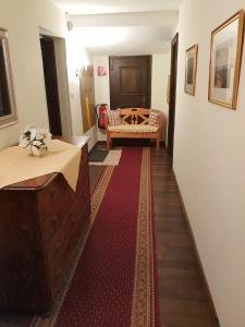 萨尔茨堡莫斯之家住宿加早餐旅馆的一间设有两张床的房间和红色地毯