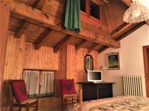 阿贝托内Locanda Farinati的一间卧室配有一张床、一台电视和椅子
