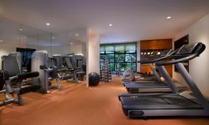 拉古洼昂格桑纳宾坦酒店的健身房设有跑步机、椭圆机和镜子