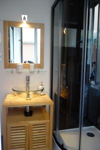 贝尔福Escale meublée的一间带水槽和淋浴的浴室