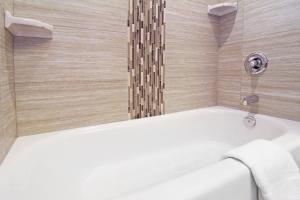 卡尔加里快捷假日酒店及卡尔加里大学套房的带浴缸和淋浴的浴室
