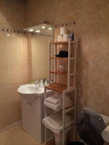 Antully莫尔万塞祖尔旅馆的浴室设有水槽和带毛巾的架子。