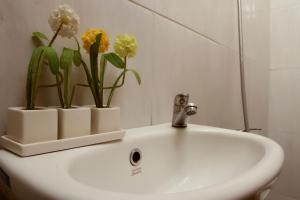 伦邦班塔尔牯岭别墅酒店的浴室水槽,上面有花花花花花花瓶