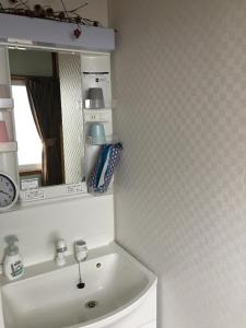 北上市ゲストハウス蘖 -ひこばえ的一间带水槽和镜子的浴室
