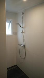 皮滕Modern en compleet chalet 22-15的带窗户的浴室内的淋浴间