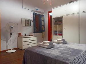 罗萨里奥BELLA CASA 110m2 - CENTRO - PATIO - PARRILLA的一间卧室配有一张床、梳妆台和风扇