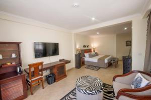 阿鲁沙非洲郁金香宾馆的酒店客房,配有床和电视