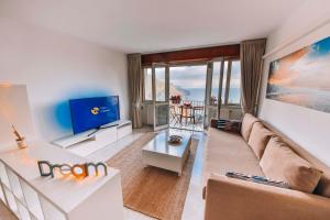 拉维罗CASA CHIARINA breathtaking sea view的带沙发和电视的客厅