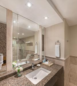 长滩岛和南恩花园度假酒店的一间带水槽和大镜子的浴室
