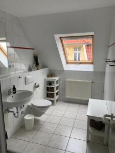 奥斯赛拜-屈隆斯博恩Appartementhaus Ulmenhof的一间带盥洗盆和窗户的浴室