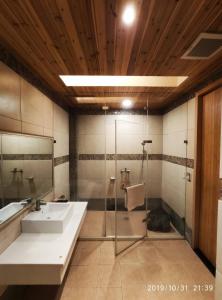 万里区金涌泉温泉汽车旅馆的一间带水槽和淋浴的浴室