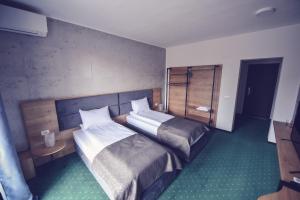蒂米什瓦拉Villa Rosa的一间客房内配有两张床的房间