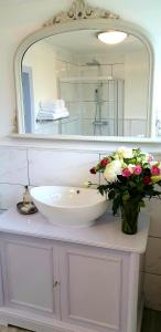 斯托昂泽沃尔德Maugersbury Park Suite的一间带水槽和花瓶的浴室