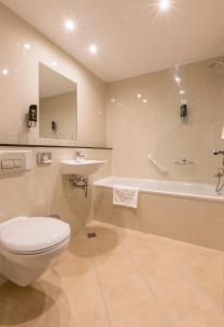 基尔代尔Silken Thomas Accommodation的浴室配有卫生间、盥洗盆和浴缸。