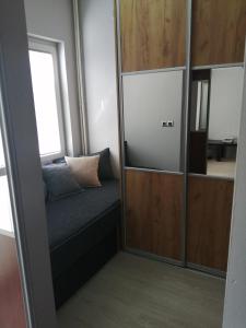 斯科普里Apartment Nenov的配有长凳和镜子的房间