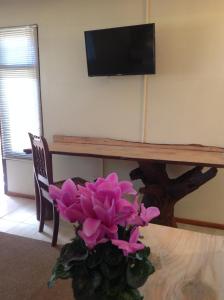 逊邱伦Centurion Guest House and Lodge的一张桌子上一束紫色花