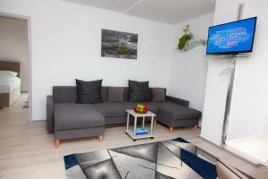 杜伊斯堡T&K Apartments near Messe Fair Trade Düsseldorf und Airport 3A的带沙发和平面电视的客厅