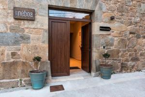 内格雷拉Casa Néboa.的石屋的门,有两盆植物