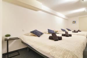 阿姆斯特丹莱斯佩林阿姆斯特丹中心公寓的一间设有三张床和枕头的客房