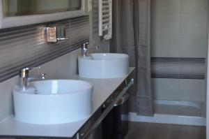 RollamientaRollarthouse的一间带两个盥洗盆和淋浴的浴室