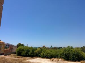 莱斯卡瑟斯-达尔卡纳Apartamento Balboa1的背景中一排蓝天的树