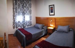 巴萨Hostal Los Hermanos的一间卧室设有两张床和窗户。
