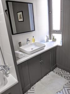 霍伊克Central Hawick spacious stylish flat with log burner的一间带水槽和镜子的浴室
