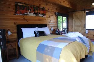 特卡波湖Sunset Chalet的小木屋内一间卧室,配有一张床