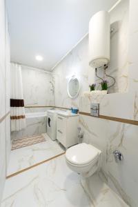 基辅Уютная 1 комнатная квартира Люкс на Теремках的白色的浴室设有卫生间和淋浴。
