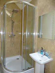 埃尔斯米尔Ellesmere Hotel的带淋浴和盥洗盆的浴室