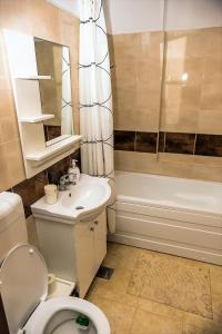 北马马亚-讷沃达里Apartament Ira Mamaia Nord的浴室配有卫生间、盥洗盆和浴缸。