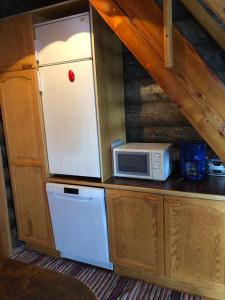 KeyrittyKelola Cottage的厨房配有白色冰箱,配有微波炉