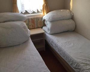 查珀尔圣伦纳兹Caravan Golden Palm的客房内的两张床和枕头