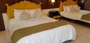 瓜纳华托Casa Lunatta的酒店的客房 - 带两张带枕头的床