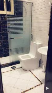 塔伊夫Juri Ahla Al Masayef Furnished Units的一间带卫生间和玻璃淋浴间的浴室