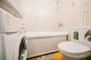 赤塔Dekabrist Apartment Bogomyagkogo 66的浴室配有卫生间、盥洗盆和洗衣机。