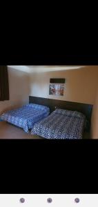 阿卡普尔科Costa Miramar的一间卧室配有两张带蓝色棉被的床