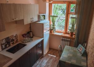 切尔诺莫斯克Apartment on Parkova, 4的一个带桌子和窗户的小厨房